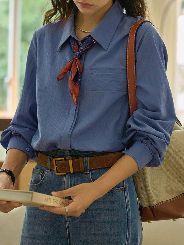 Chemise unie rétro à revers Makayla