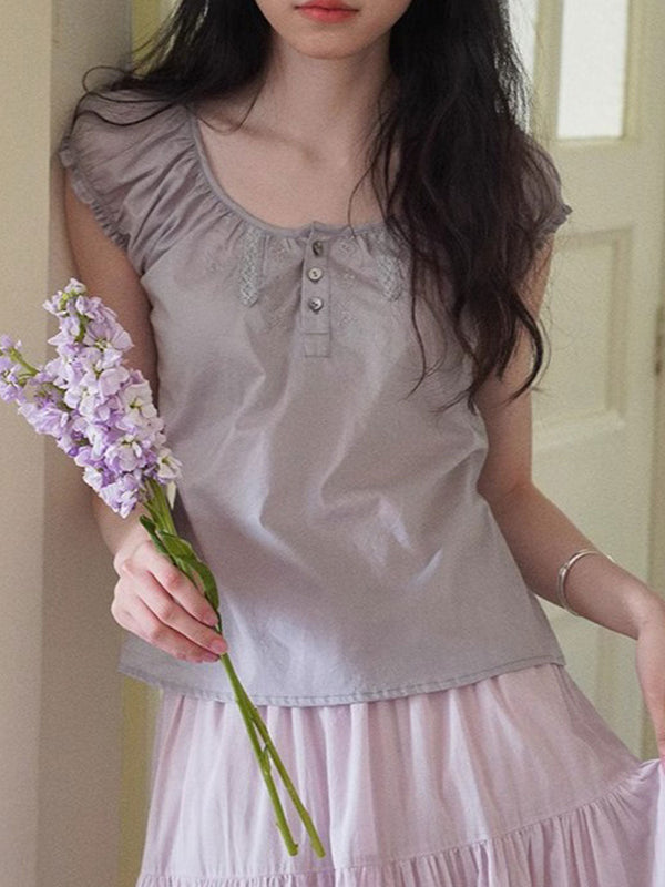 Kylie Haut en Dentelle Brodé à Col Ras du Cou Rétro