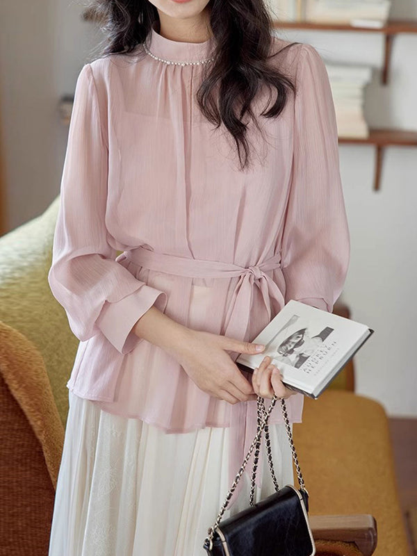 Claire Élégant Haut en Couleur Unie Perle