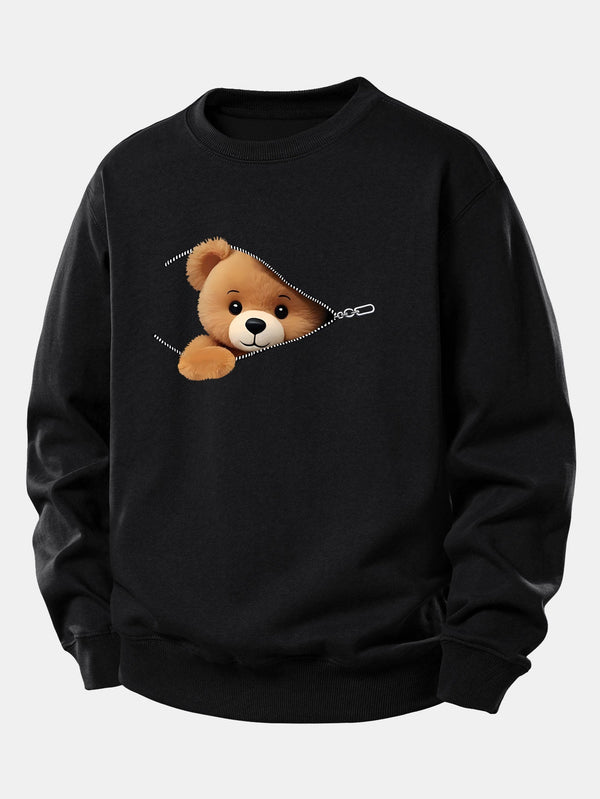 Zipper Bear Print Relax Fit Sweatshirt