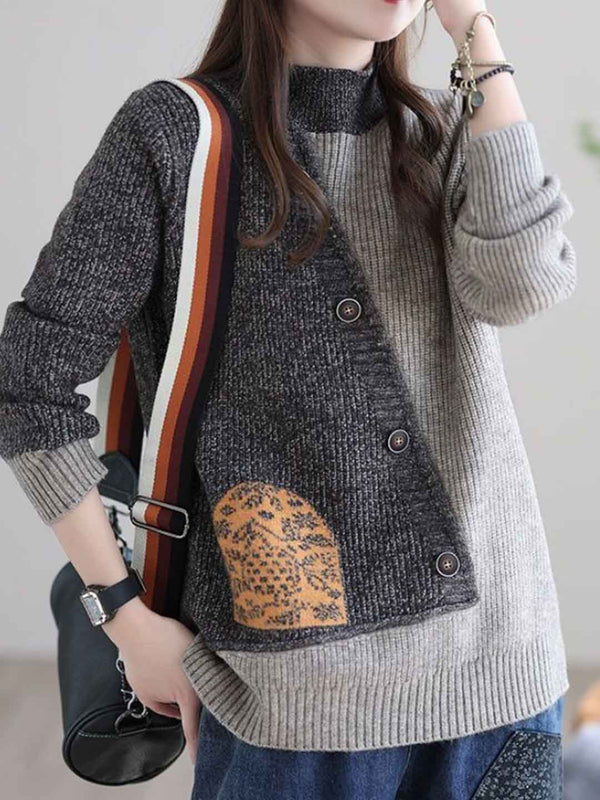 Pull tricoté colorblock à col rond Mya - Gris