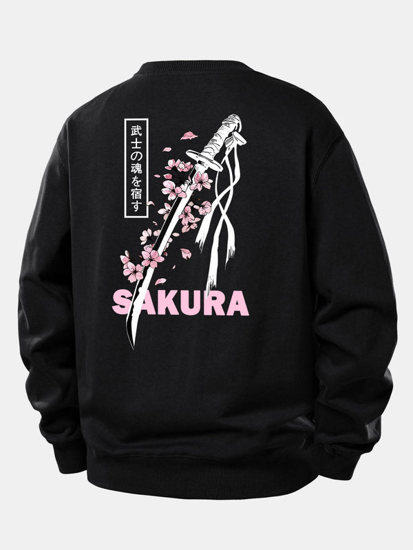 Sakura Katana Back Print Relax Fit Sweatshirt