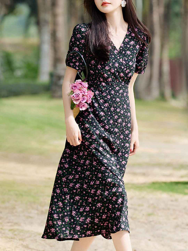 Robe Imprimée Florale Élégante à Col V Jasmine