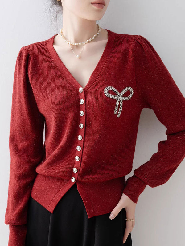 Top Tricoté Élégant V-Neck avec Diamants de Natalie