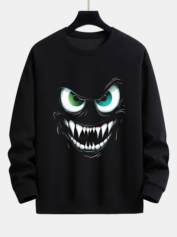Evil Smiley Face Print Relax Fit Sweatshirt