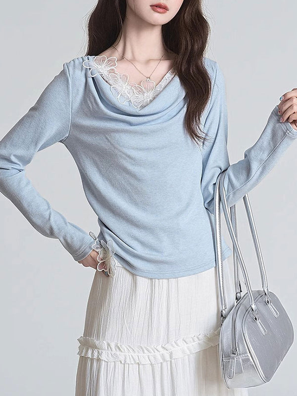 Top à patchwork de fleurs dimensionnelles à col en swing slim Julia