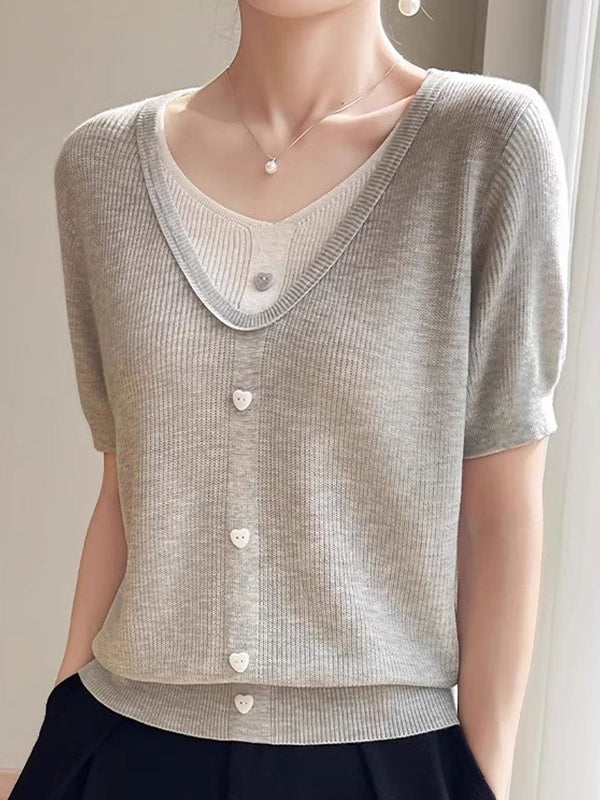 Top Tricoté Patchwork V-neck Casual Angelina