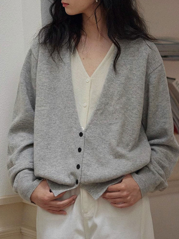 Cardigan Tricoté Classique Andrea à Col V Faux Deux Pièces