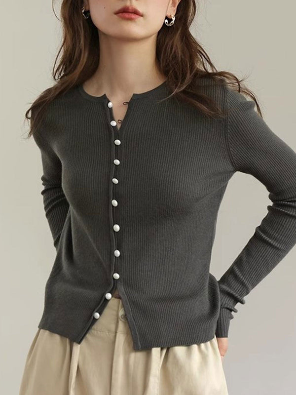 Cardigan Tricoté Uni à Col Ronde Emma