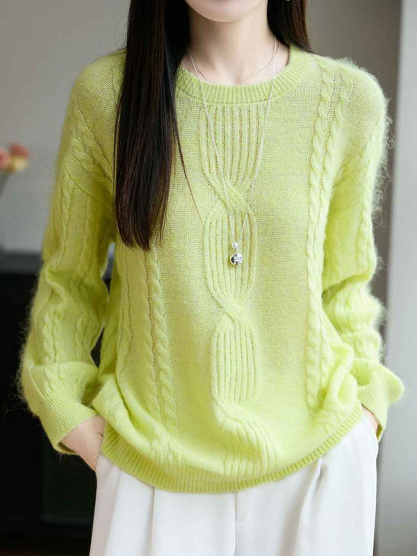 Pull en maille torsadée à col rond décontracté Ariana