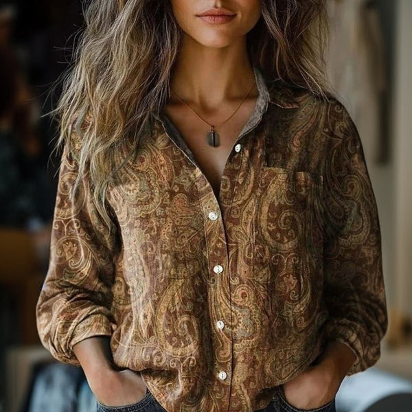 【Manches Longues】Chemise Vintage Avec Imprimé Ethnique