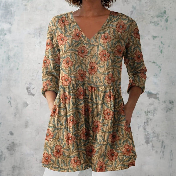 【Manches Longues】Chemisier Vintage à Imprimé Floral