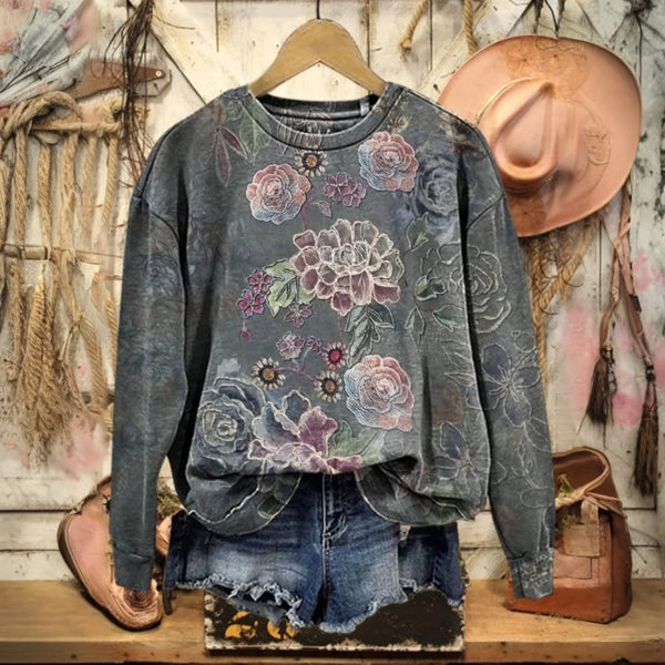 Sweatshirt Vintage Avec Imprimé Floral