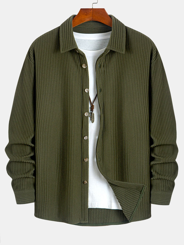 Chemise texturée en nid d'abeille à boutons et manches longues