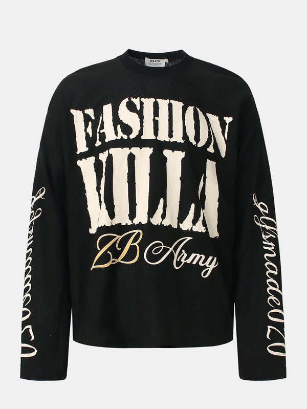 Oversize Slogan Print Waffle T-Shirt