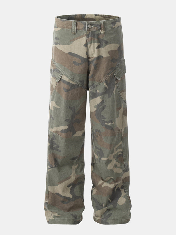 Pantalons Baggy en Jean Camouflage Délavé
