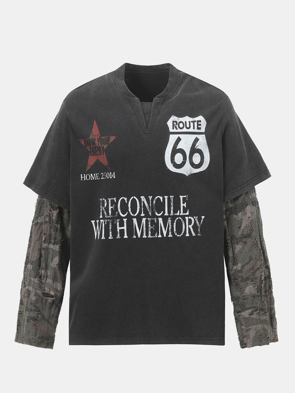 2 In 1 Slogan Print Distressed T-Shirt