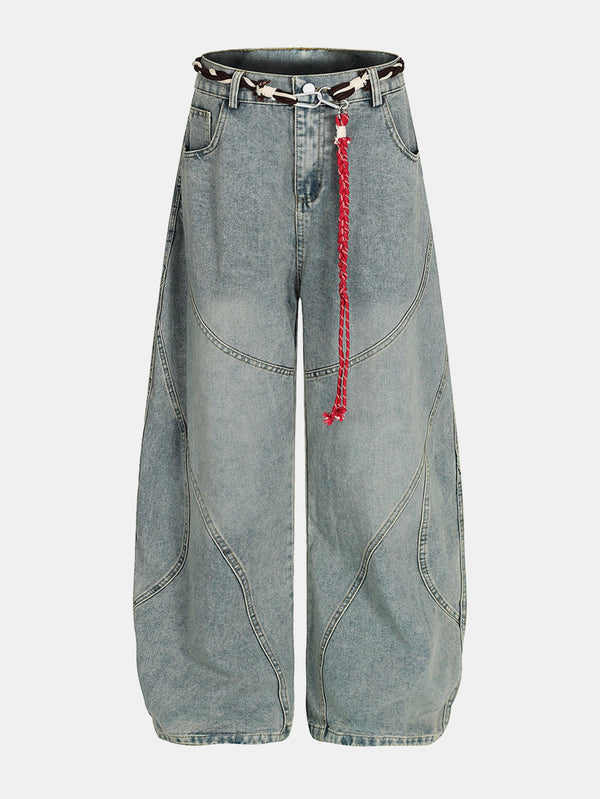 Washed Distressed Denim Baggy Pants