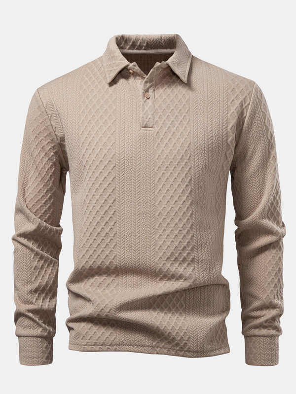 Long Sleeve Geometric Jacquard Polo Shirt