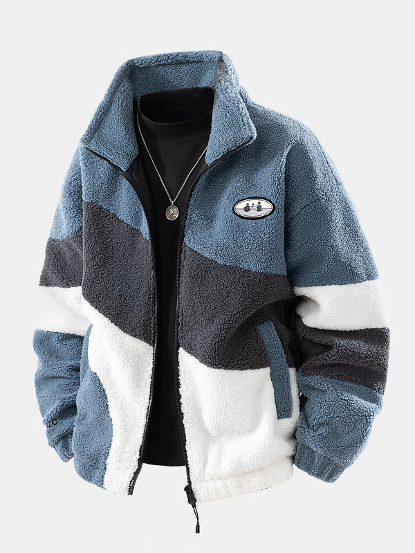 Color Block Zip-Up Teddy Jacket