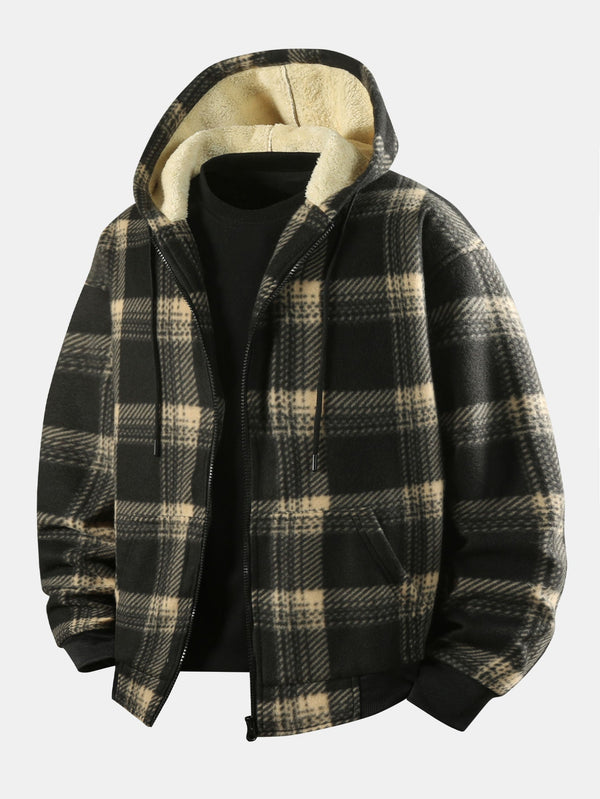 Teddy Lined Flannel Zip Hooded Coat
