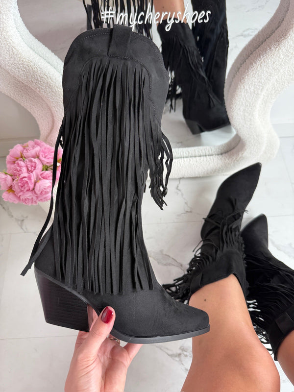 Bottes Noires Hautes avec Franges