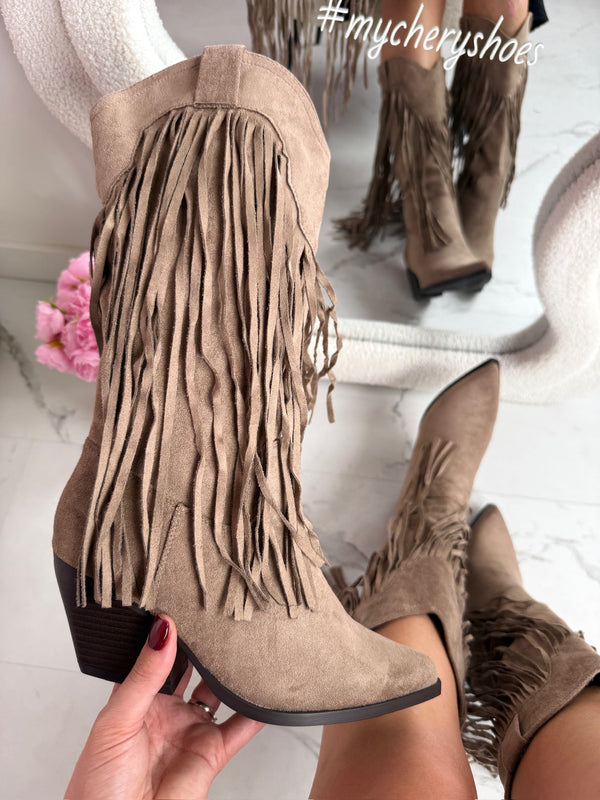 Bottes Hoge Taupe avec Franges