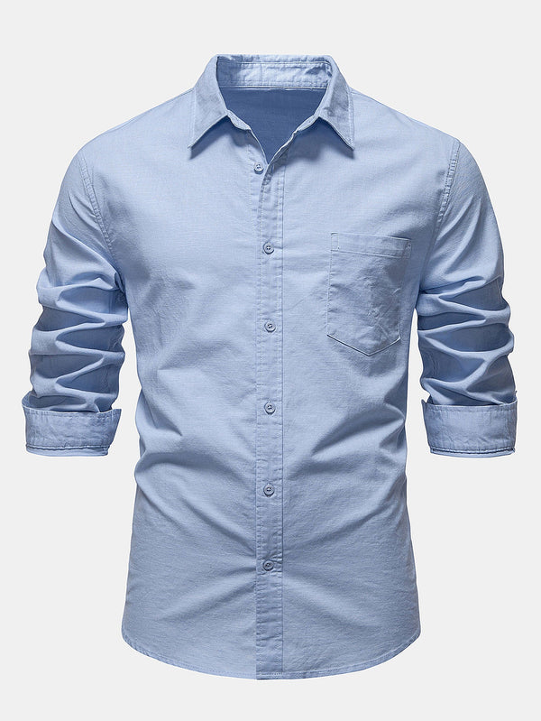 Long Sleeve Linen Cotton Blend Shirt With Pocket