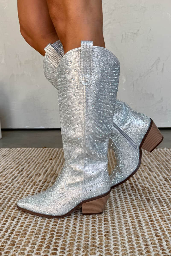 Bottes Élégantes Glitter Argent