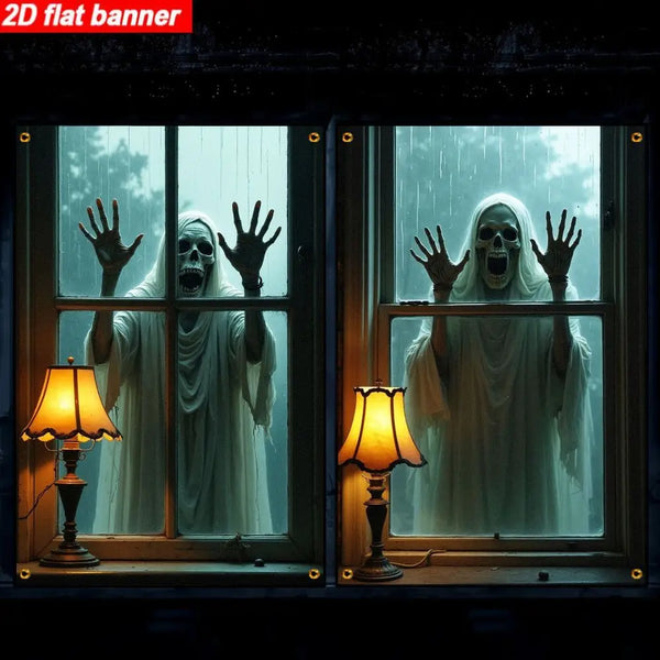 2X BANNIÈRE PLATE 2D CRÂNE HORREUR HALLOWEEN (POLYESTER)