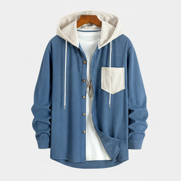 Chemise Hoodie en Velours Côtelé avec Panneaux Contrastés