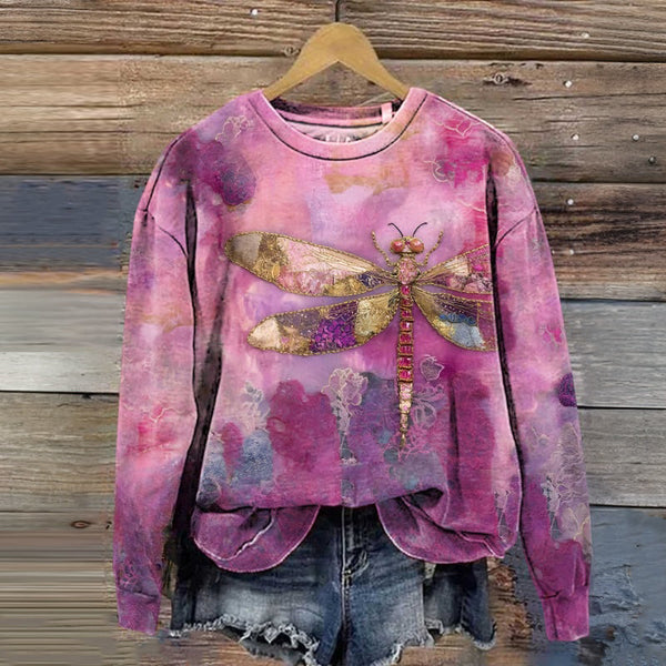 Sweatshirt avec Impression de Libellule Vintage